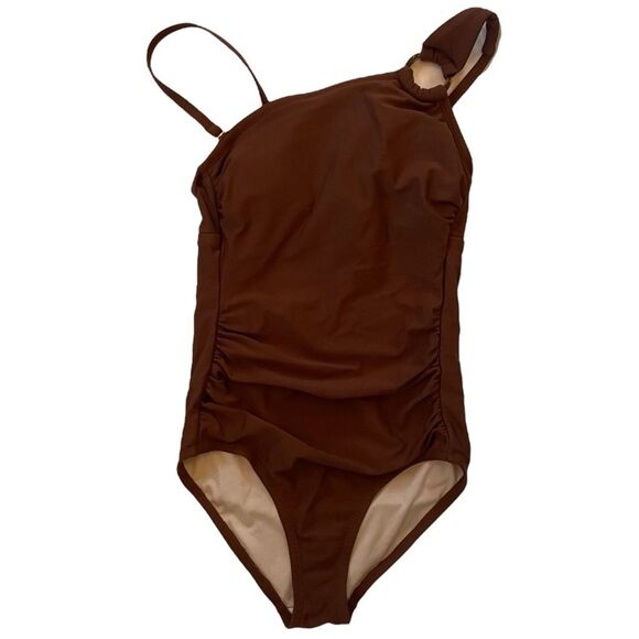 Kona Sol Asymmetric One Piece Brown swimsuit Size XS - Picture 5 of 12